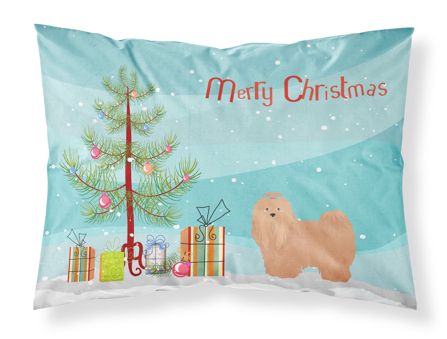 Tan Lhasa Apso Christmas Tree Fabric Standard Pillowcase CK3468PILLOWCASE by Caroline's Treasures