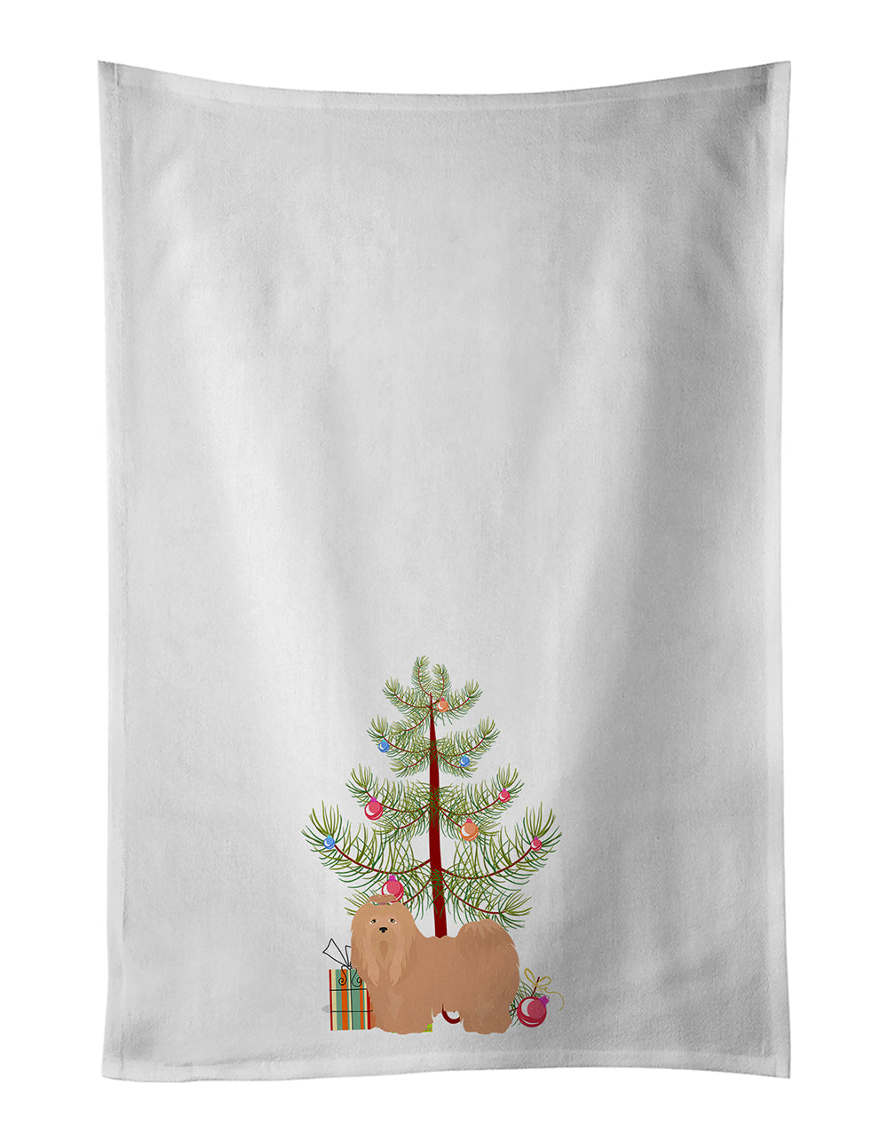 Buy this Tan Lhasa Apso Christmas Tree White Kitchen Towel Set of 2