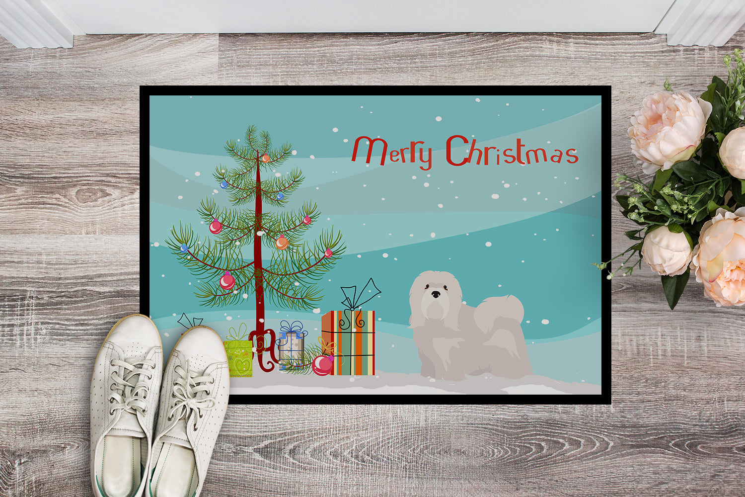 White Lhasa Apso Christmas Tree Indoor or Outdoor Mat 18x27 CK3469MAT - the-store.com