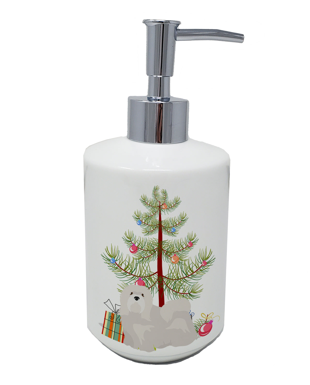 Buy this White Lhasa Apso Christmas Tree Ceramic Soap Dispenser
