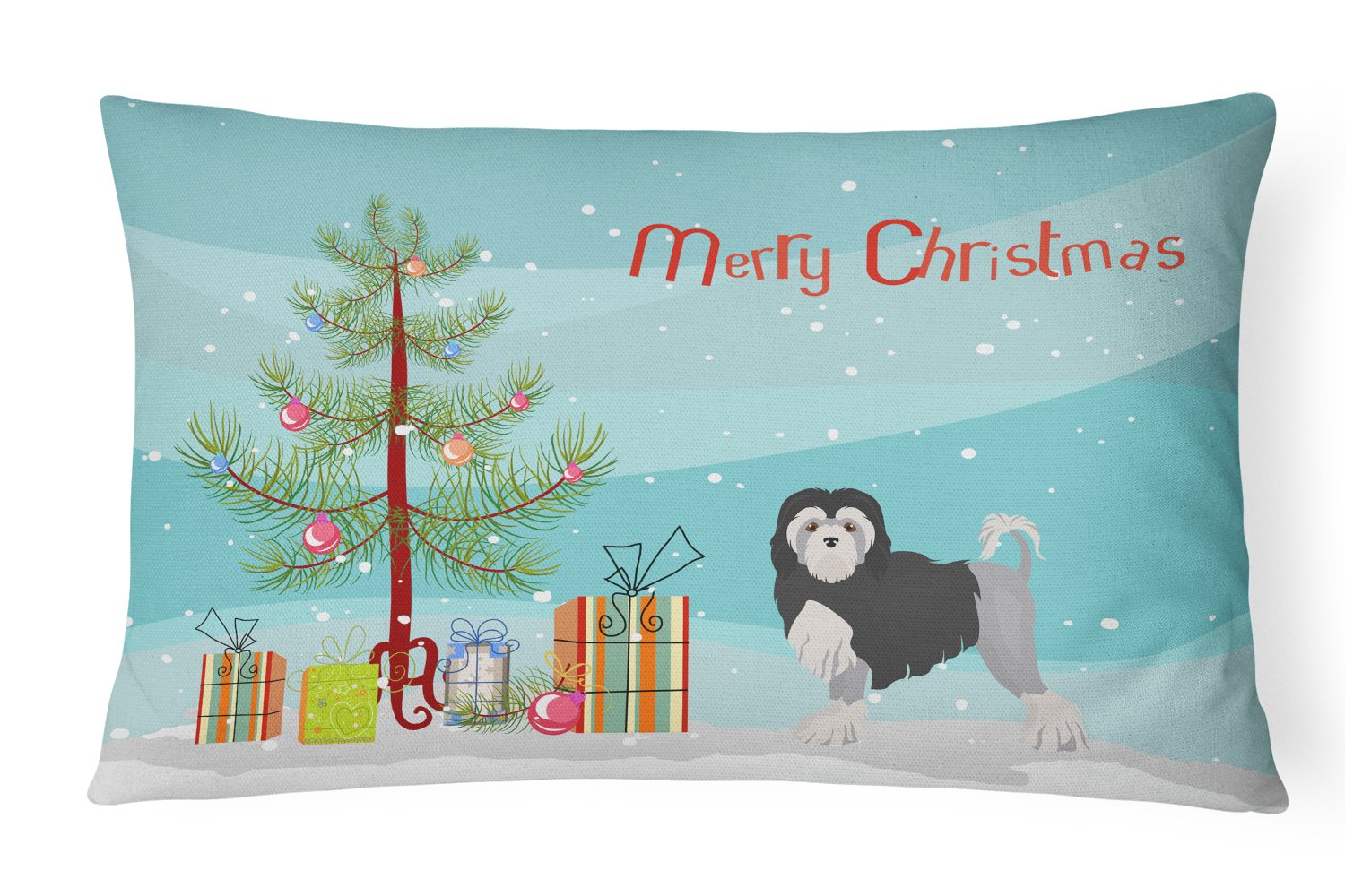 Löwchen or Little Lion Dog Christmas Tree Canvas Fabric Decorative Pillow CK3470PW1216 by Caroline's Treasures