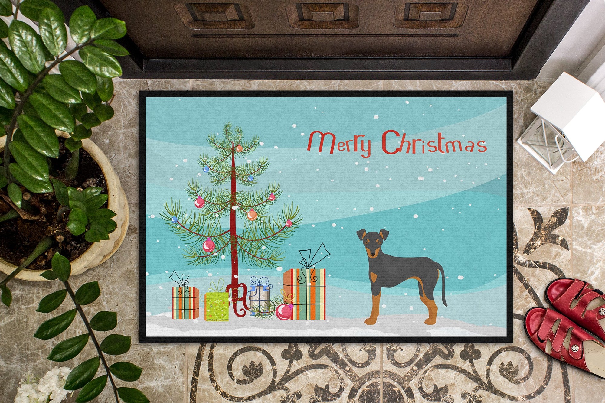 Manchester Terrier Christmas Tree Indoor or Outdoor Mat 24x36 CK3472JMAT by Caroline's Treasures