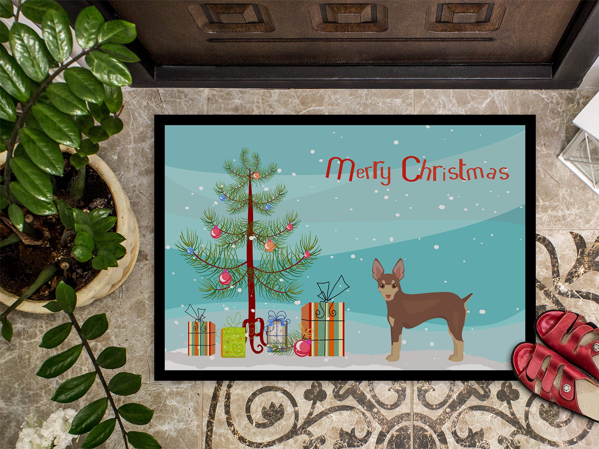 Miniature Fox Terrier Christmas Tree Indoor or Outdoor Mat 18x27 CK3474MAT - the-store.com