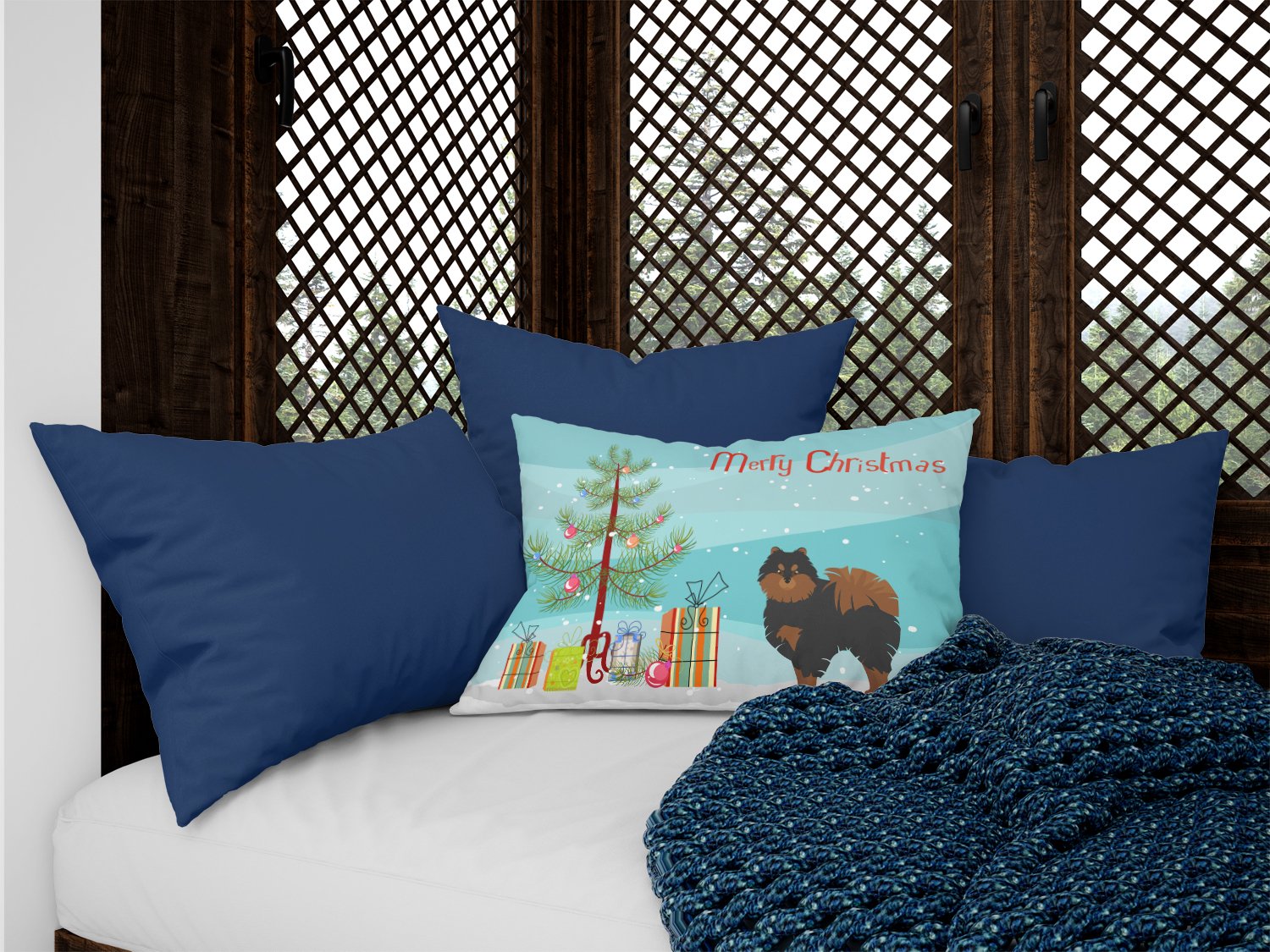 Pomeranian Christmas Tree Canvas Fabric Decorative Pillow CK3477PW1216 by Caroline's Treasures