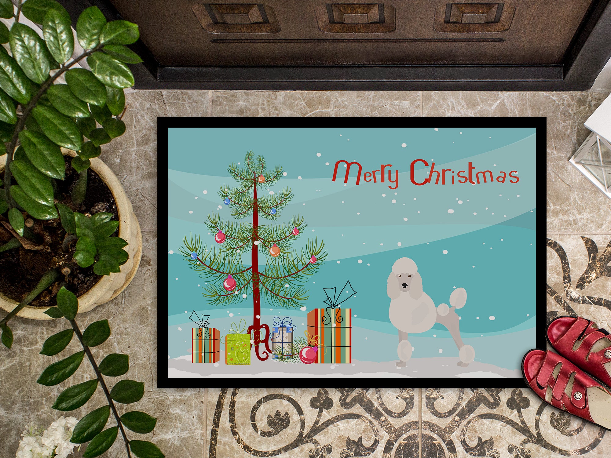 Miniature Poodle Christmas Tree Indoor or Outdoor Mat 18x27 CK3478MAT - the-store.com
