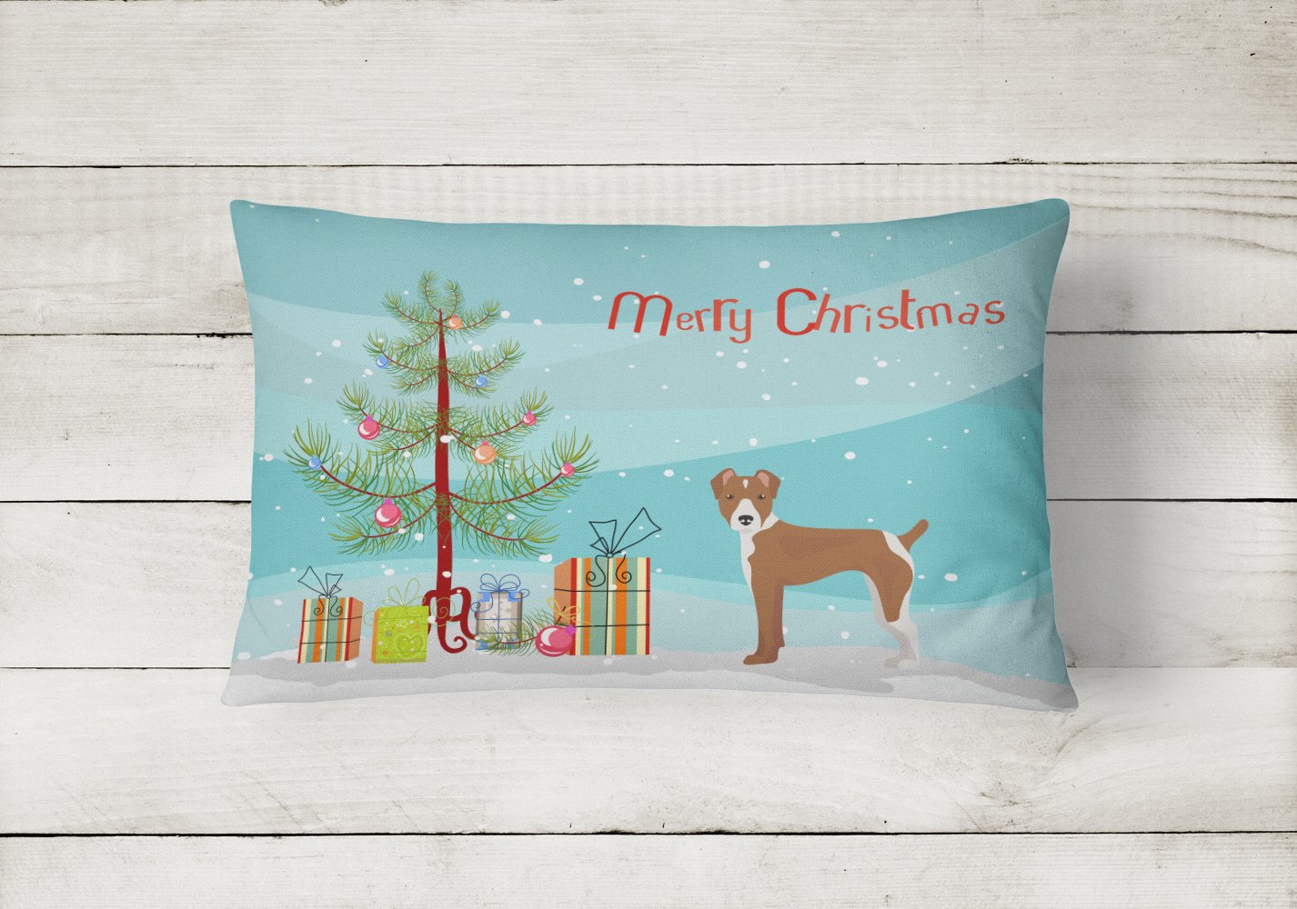 Caroline's Treasures Rat Terrier Christmas Tree Canvas Fabric Decorative Pillow CK3482PW1216