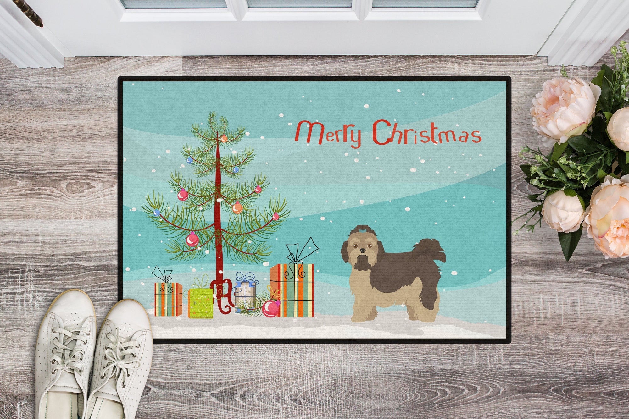 Russian Tsvetnaya Bolonka Lap Dog  Christmas Tree Indoor or Outdoor Mat 24x36 CK3483JMAT by Caroline's Treasures