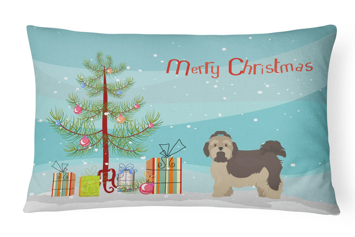 Russian Tsvetnaya Bolonka Lap Dog  Christmas Tree Canvas Fabric Decorative Pillow CK3483PW1216 by Caroline&#39;s Treasures