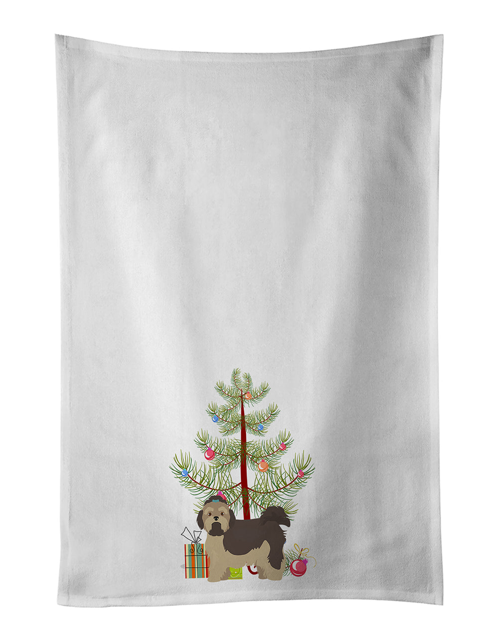 Buy this Russian Tsvetnaya Bolonka Lap Dog  Christmas Tree White Kitchen Towel Set of 2
