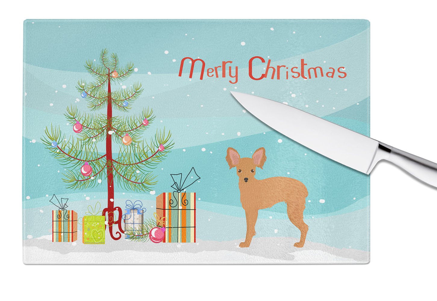 Russkiy Toy or Russian Toy Terrier Christmas Tree Glass Cutting Board Large CK3484LCB by Caroline's Treasures