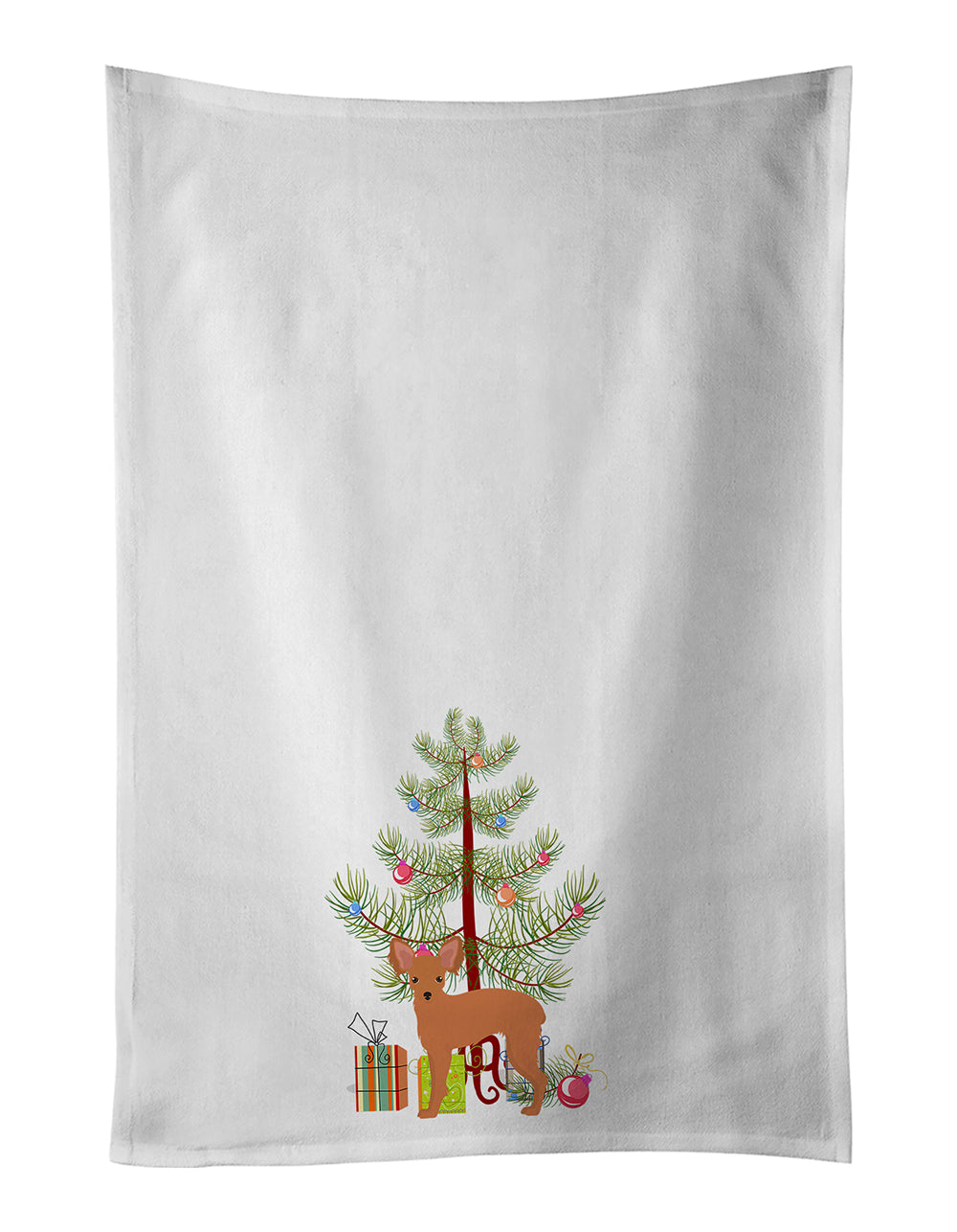 Caroline's Treasures Russkiy Toy or Russian Toy Terrier Christmas Tree White Kitchen Towel Set of 2