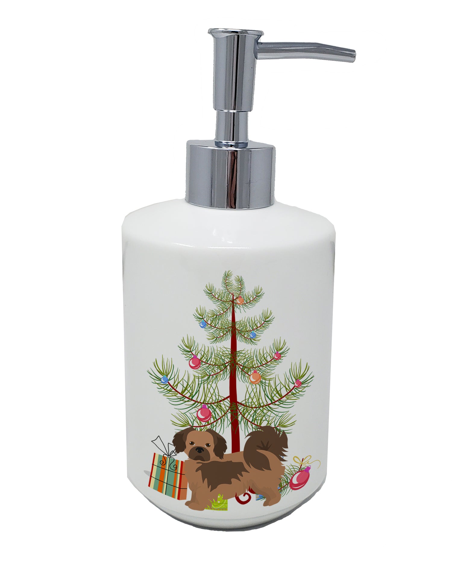 Buy this Tibetan Spaniel Christmas Tree Ceramic Soap Dispenser