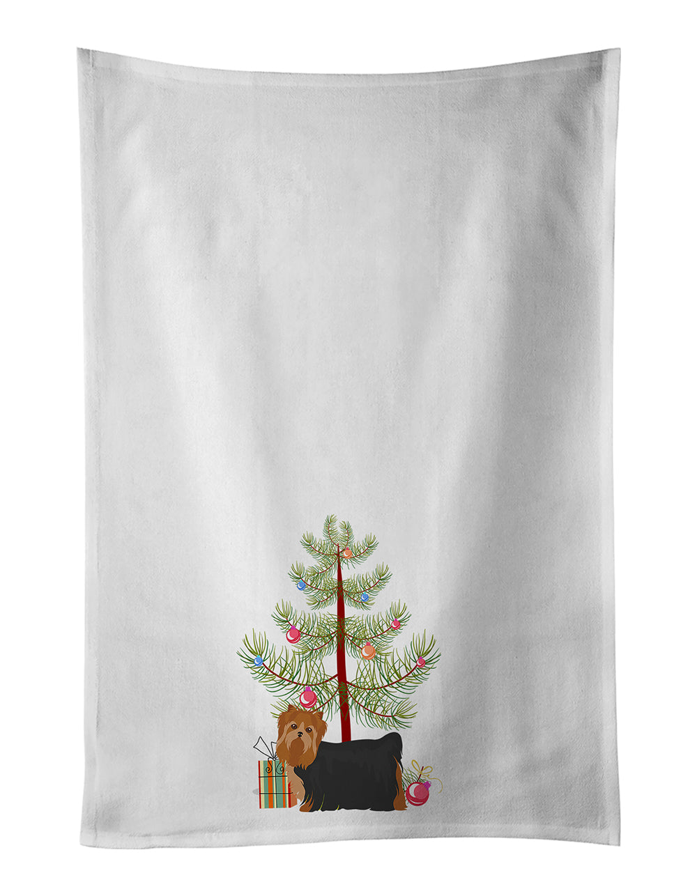 Caroline's Treasures Yorkshire Terrier Christmas Tree White Kitchen Towel Set of 2