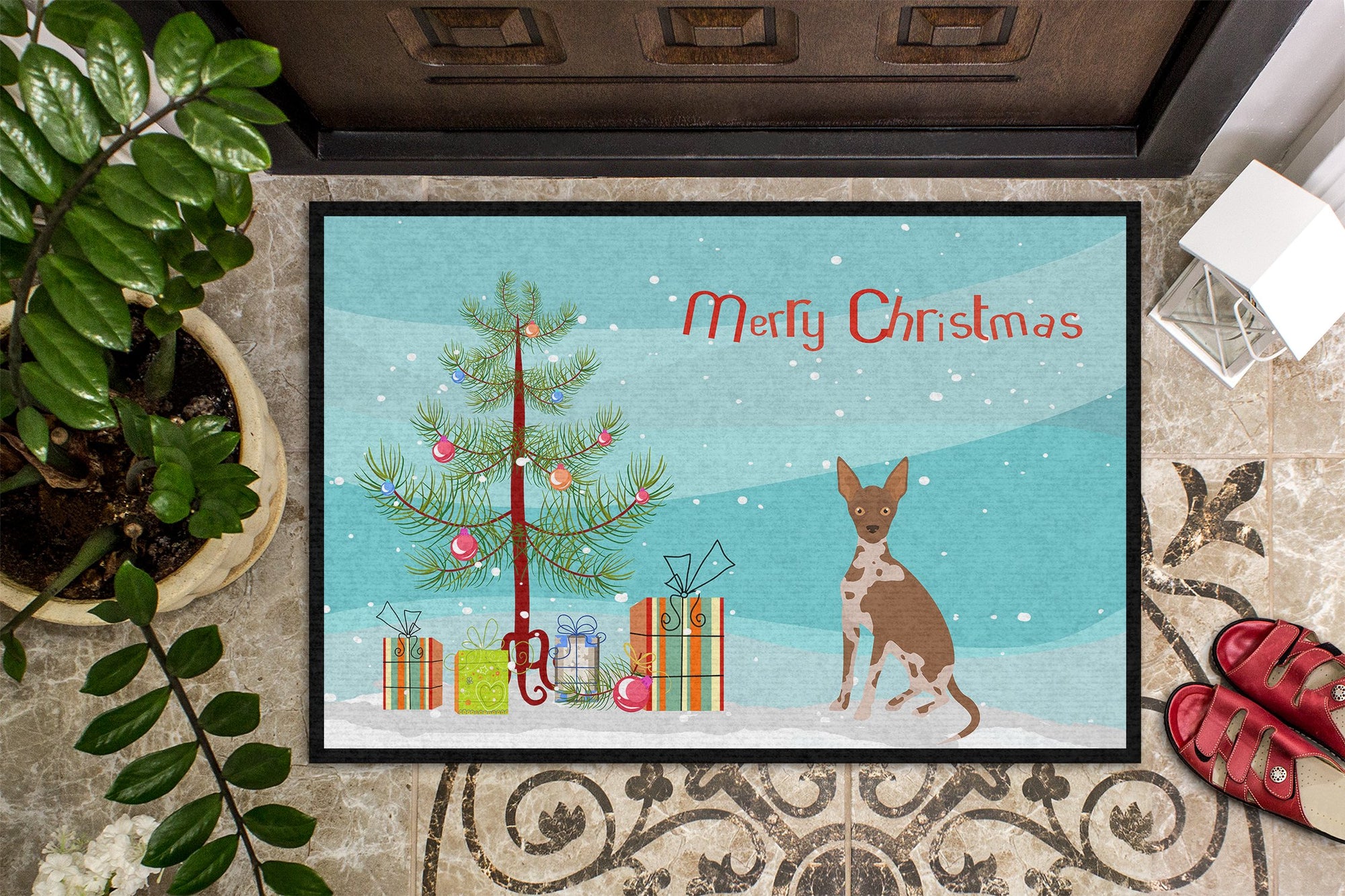 Tan Abyssinian or African Hairless Dog Christmas Tree Indoor or Outdoor Mat 24x36 CK3491JMAT by Caroline's Treasures