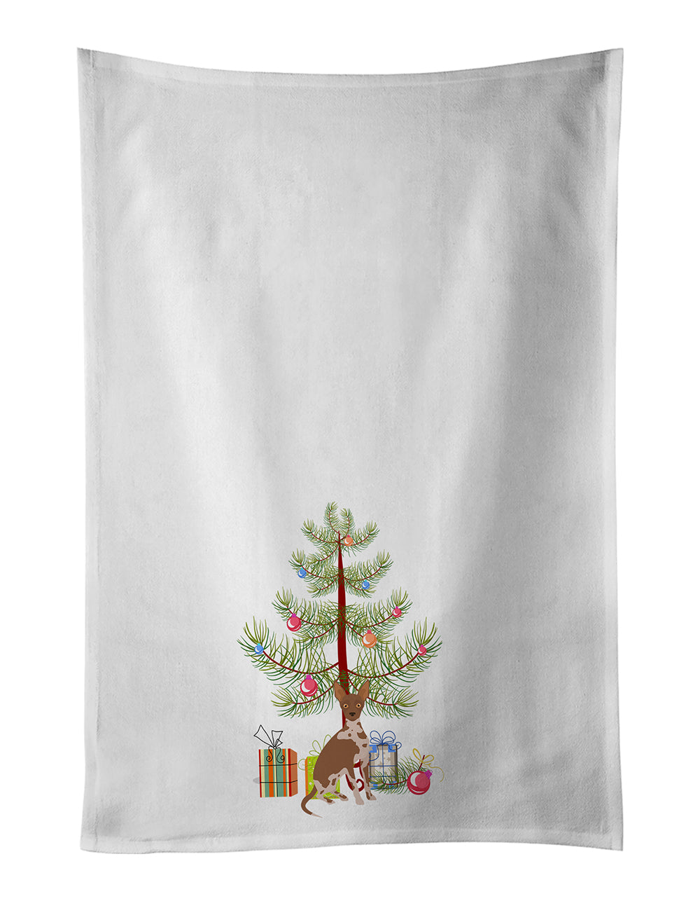 Buy this Tan Abyssinian or African Hairless Dog Christmas Tree White Kitchen Towel Set of 2