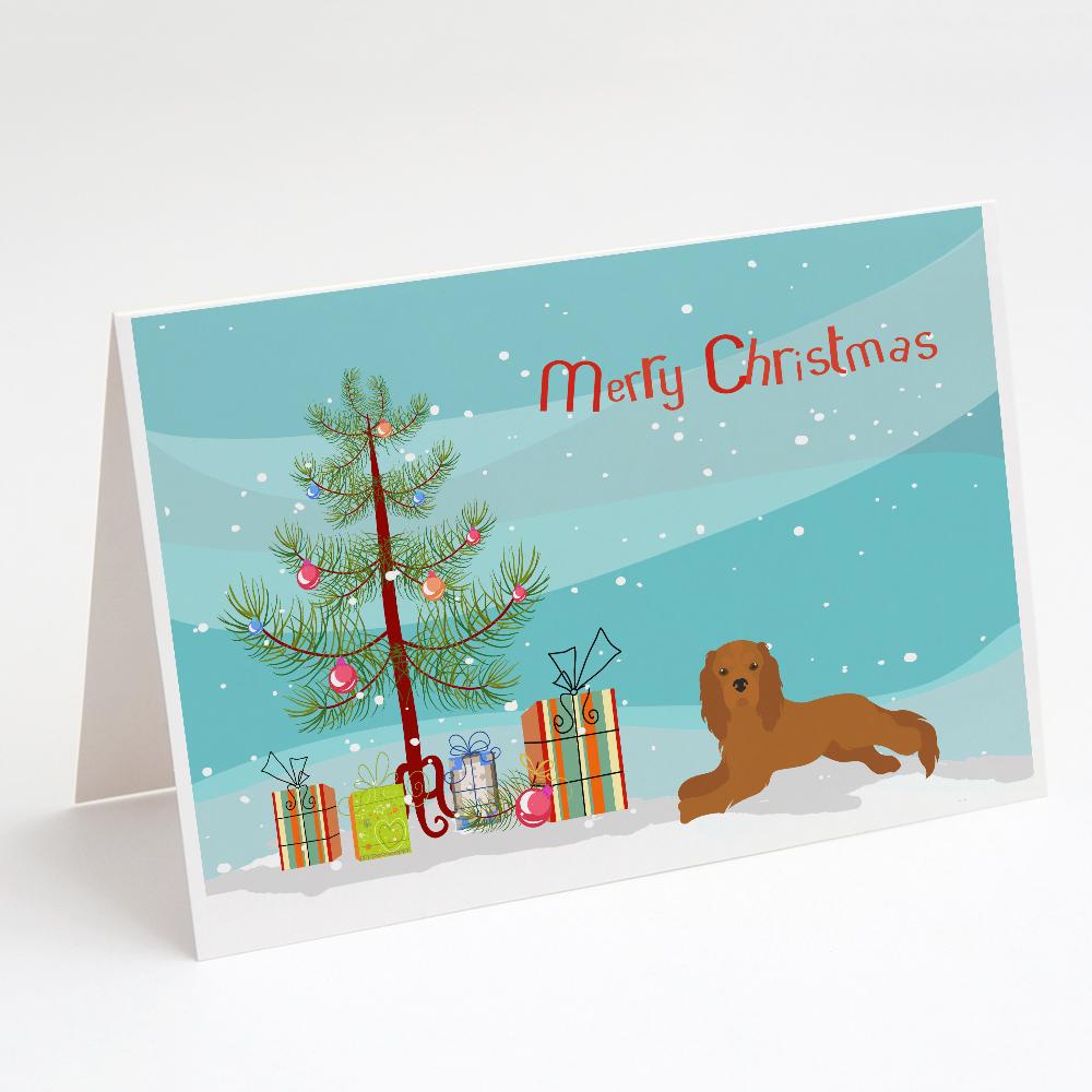 Buy this Ruby Cavalier King Charles Spaniel Christmas Tree Greeting Cards and Envelopes Pack of 8