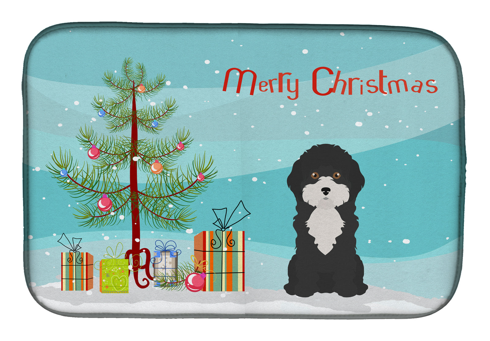 Black and White Cyprus Poodle Christmas Tree Dish Drying Mat CK3497DDM  the-store.com.