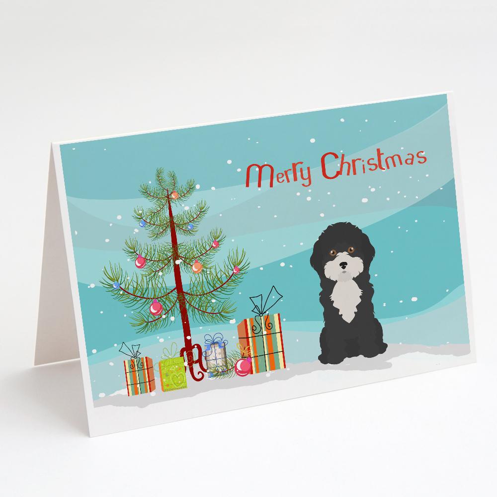Buy this Black and White Cyprus Poodle Christmas Tree Greeting Cards and Envelopes Pack of 8
