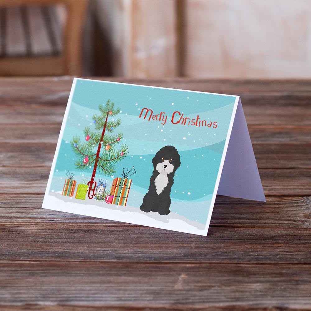 Black and White Cyprus Poodle Christmas Tree Greeting Cards and Envelopes Pack of 8 - the-store.com