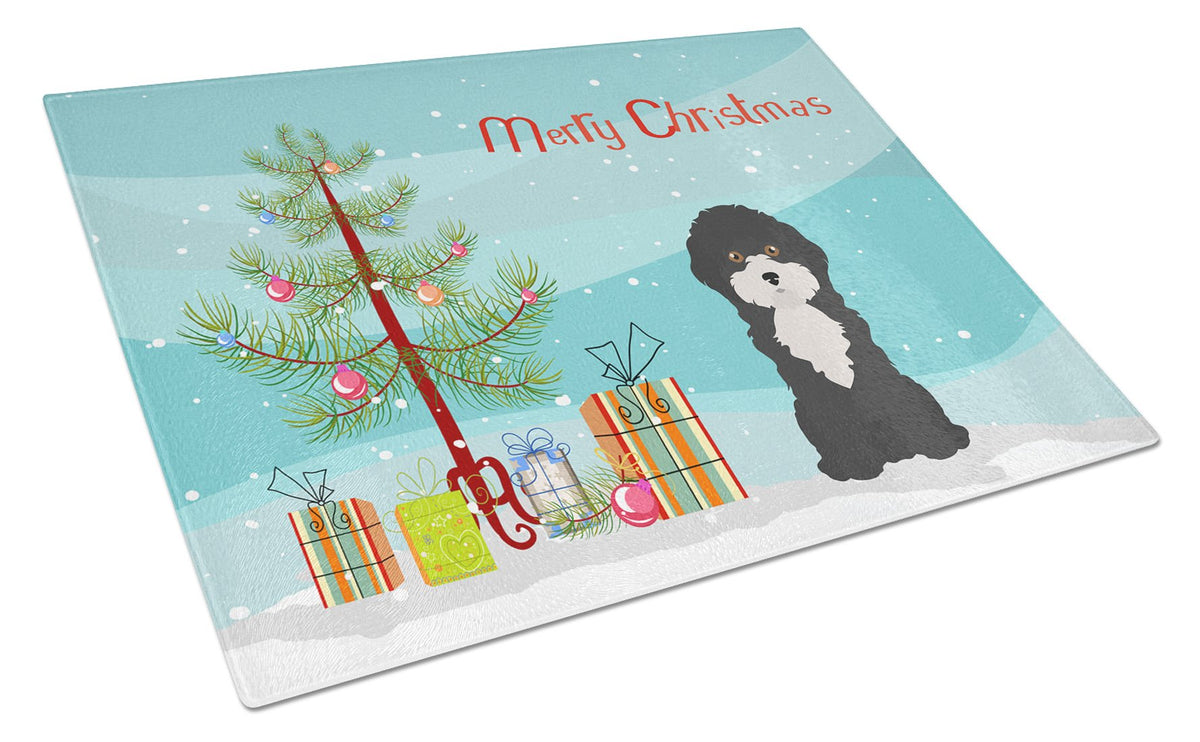 Black and White Cyprus Poodle Christmas Tree Glass Cutting Board Large CK3497LCB by Caroline&#39;s Treasures