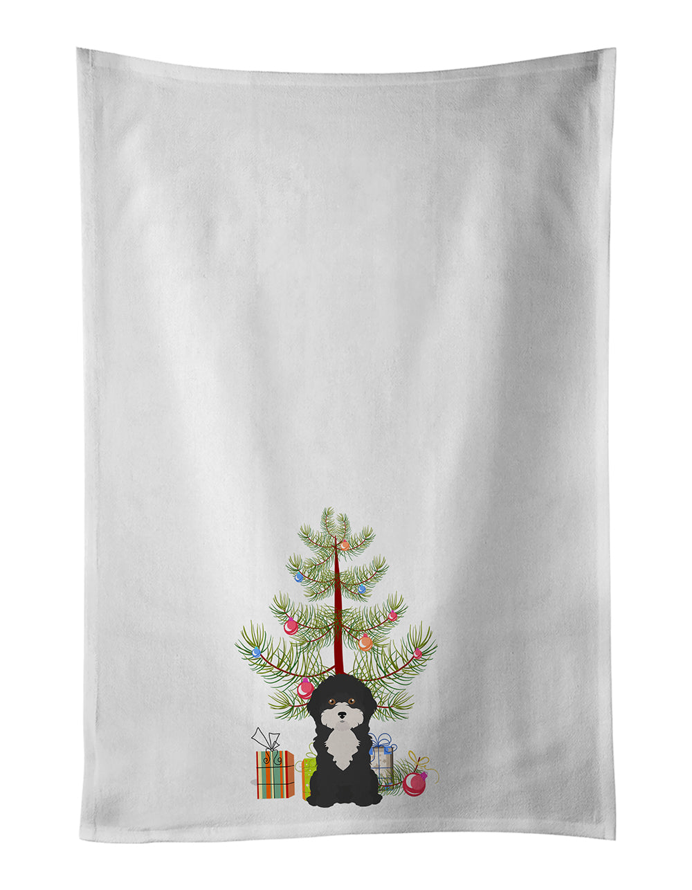 Buy this Black and White Cyprus Poodle Christmas Tree White Kitchen Towel Set of 2