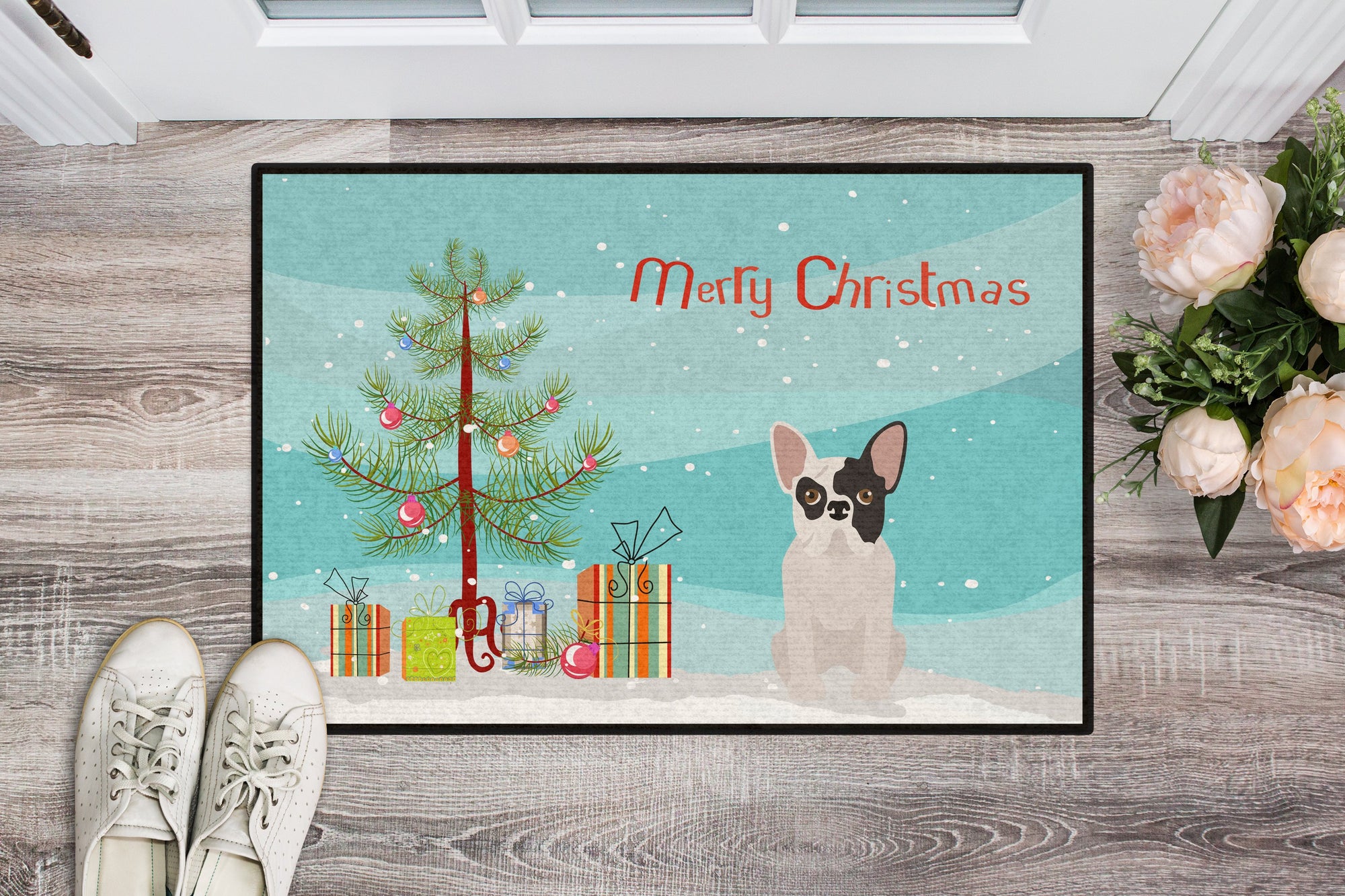 Black and White French Bulldog Christmas Tree Indoor or Outdoor Mat 24x36 CK3500JMAT by Caroline's Treasures
