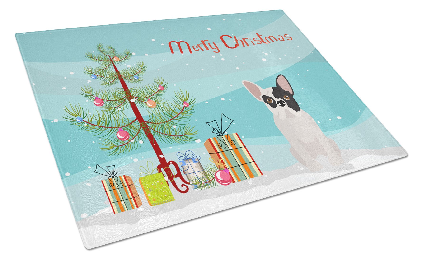 Black and White French Bulldog Christmas Tree Glass Cutting Board Large CK3500LCB by Caroline's Treasures