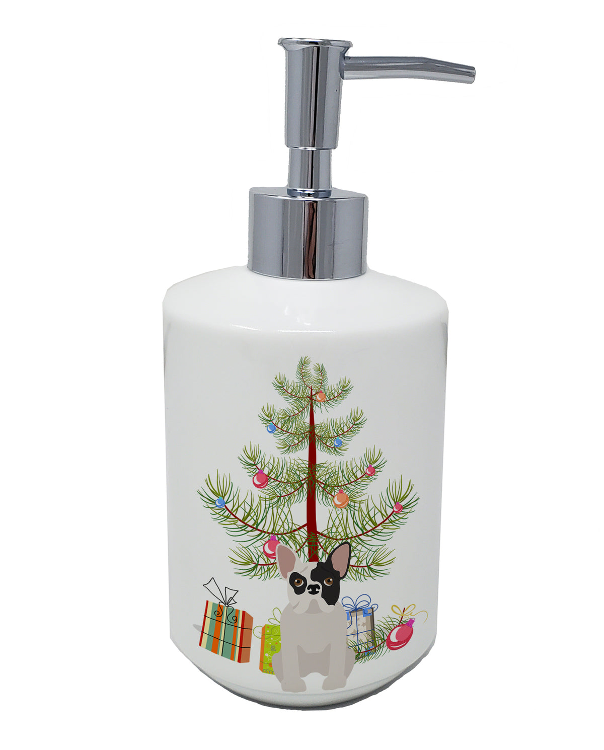 Buy this Black and White French Bulldog Christmas Tree Ceramic Soap Dispenser