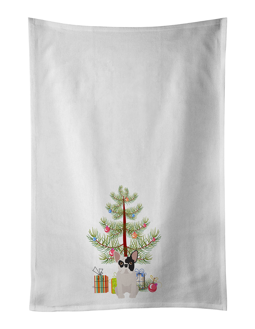 Buy this Black and White French Bulldog Christmas Tree White Kitchen Towel Set of 2