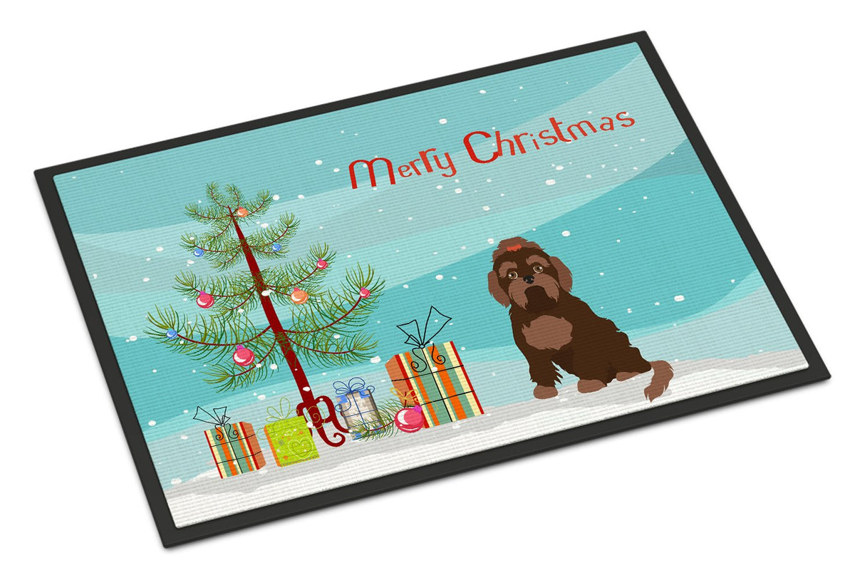 Brown Russian Tsvetnaya Bolonka Lap Dog  Christmas Tree Indoor or Outdoor Mat 24x36 CK3509JMAT by Caroline&#39;s Treasures