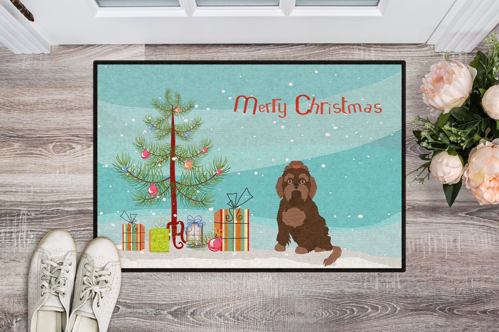 Brown Russian Tsvetnaya Bolonka Lap Dog  Christmas Tree Indoor or Outdoor Mat 24x36 CK3509JMAT by Caroline's Treasures