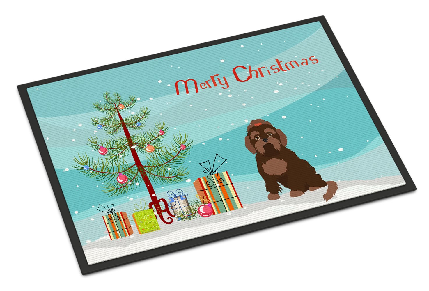 Brown Russian Tsvetnaya Bolonka Lap Dog  Christmas Tree Indoor or Outdoor Mat 24x36 CK3509JMAT by Caroline's Treasures