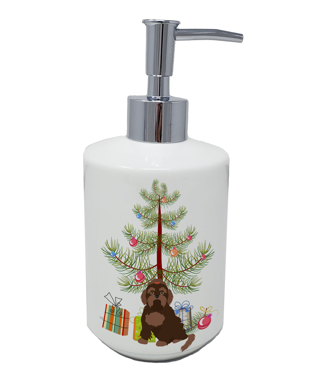 Buy this Brown Russian Tsvetnaya Bolonka Lap Dog Christmas Tree Ceramic Soap Dispenser