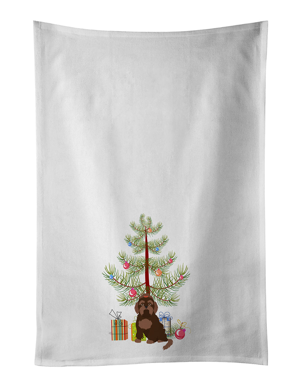 Buy this Brown Russian Tsvetnaya Bolonka Lap Dog Christmas Tree White Kitchen Towel Set of 2