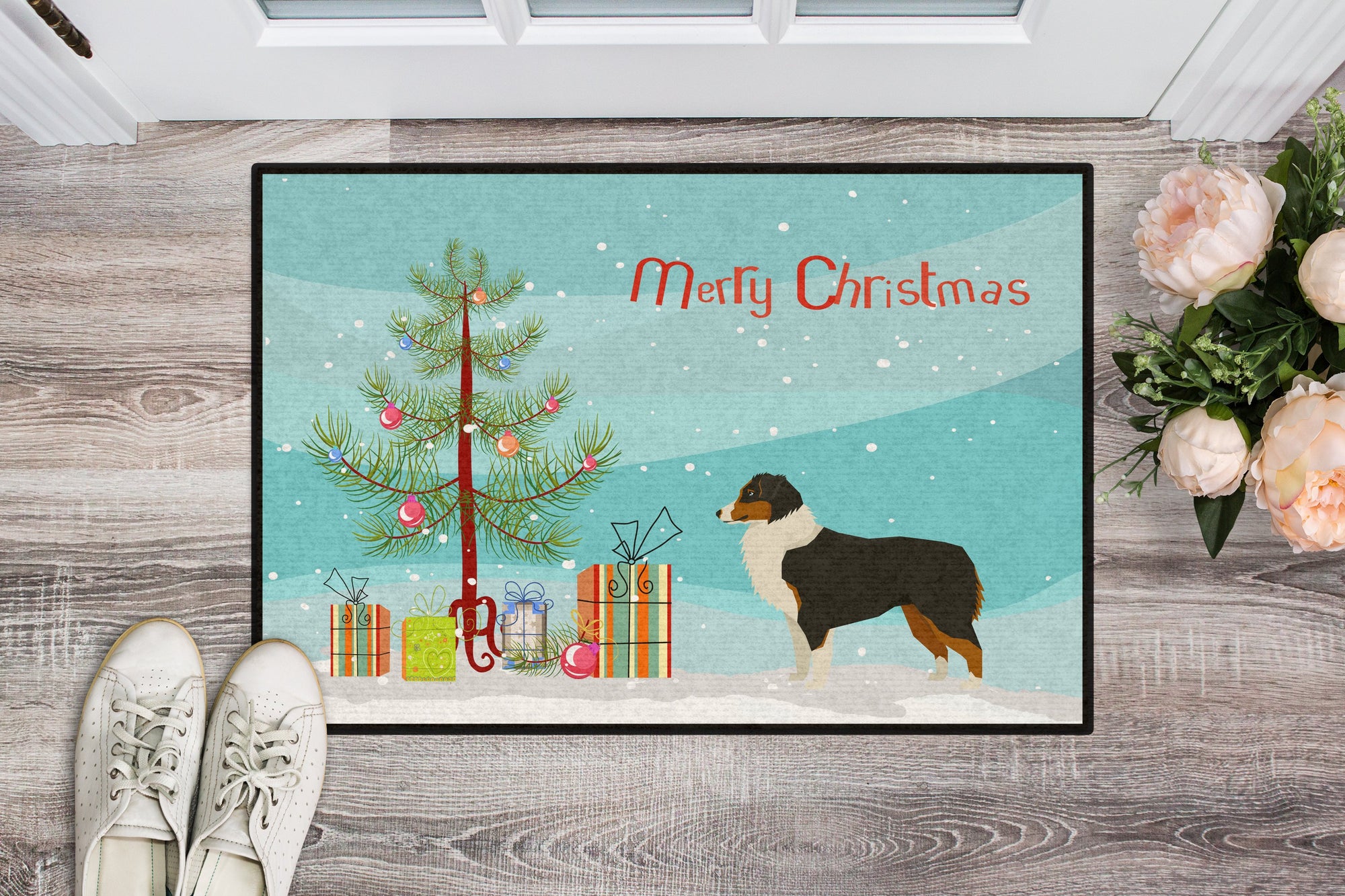 Australian Shepherd Christmas Tree Indoor or Outdoor Mat 24x36 CK3516JMAT by Caroline's Treasures