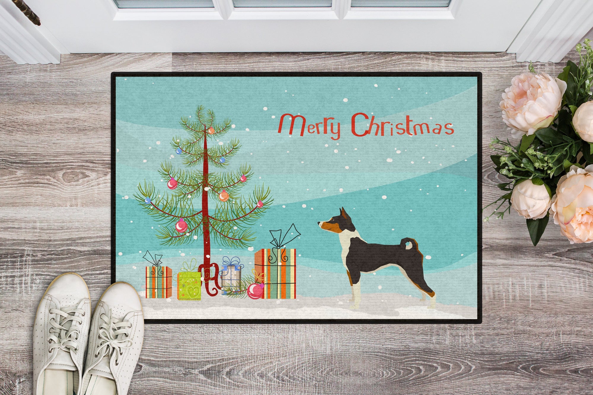 Basenji Christmas Tree Indoor or Outdoor Mat 24x36 CK3517JMAT by Caroline's Treasures