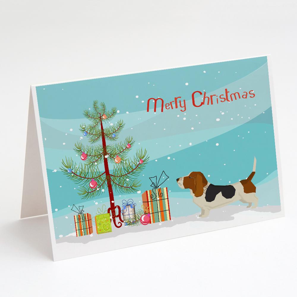 Buy this Basset Hound Christmas Tree Greeting Cards and Envelopes Pack of 8