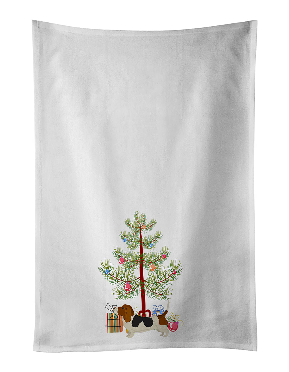 Buy this Basset Hound Christmas Tree White Kitchen Towel Set of 2