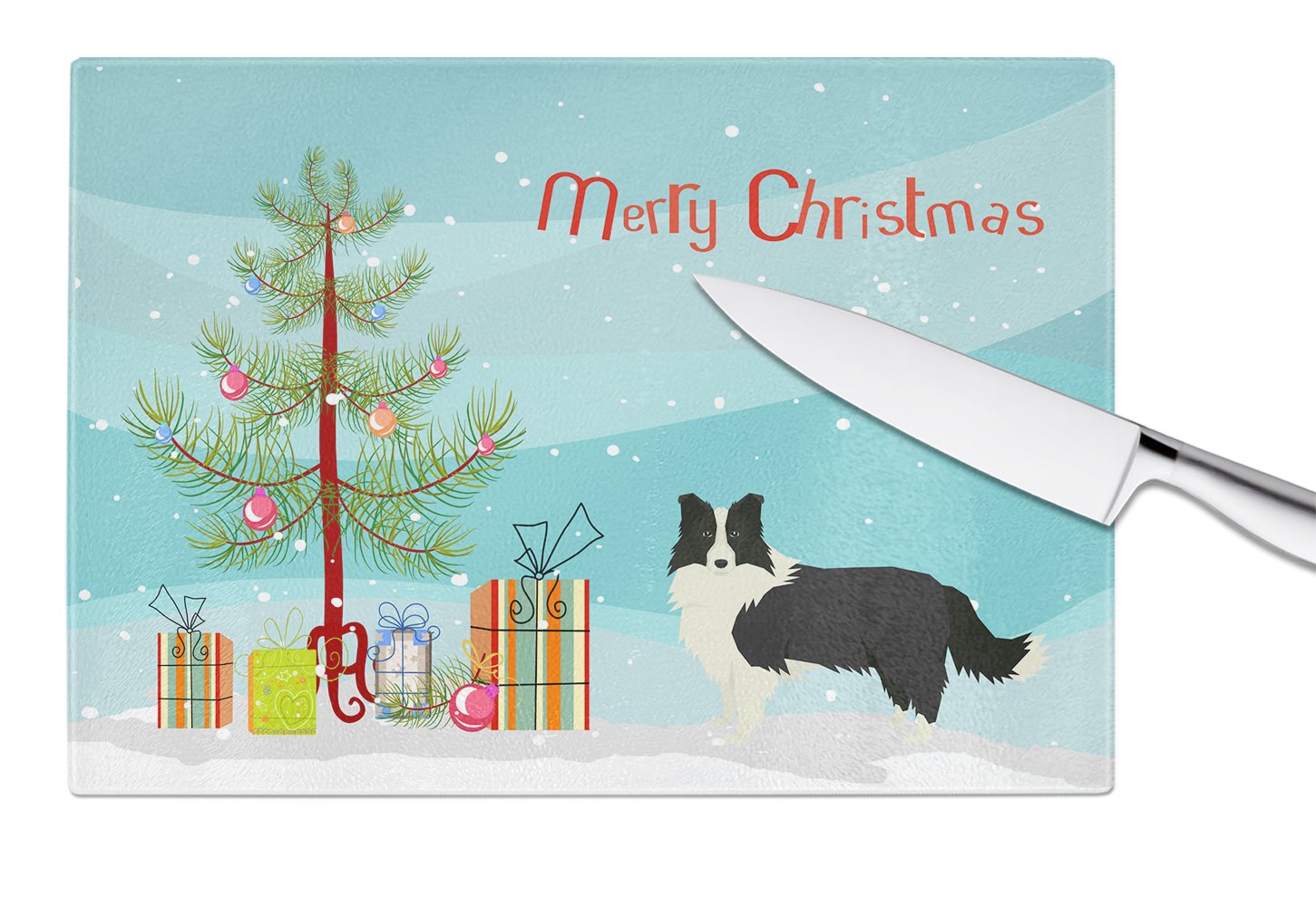 Border Collie Christmas Tree Glass Cutting Board Large CK3522LCB by Caroline's Treasures