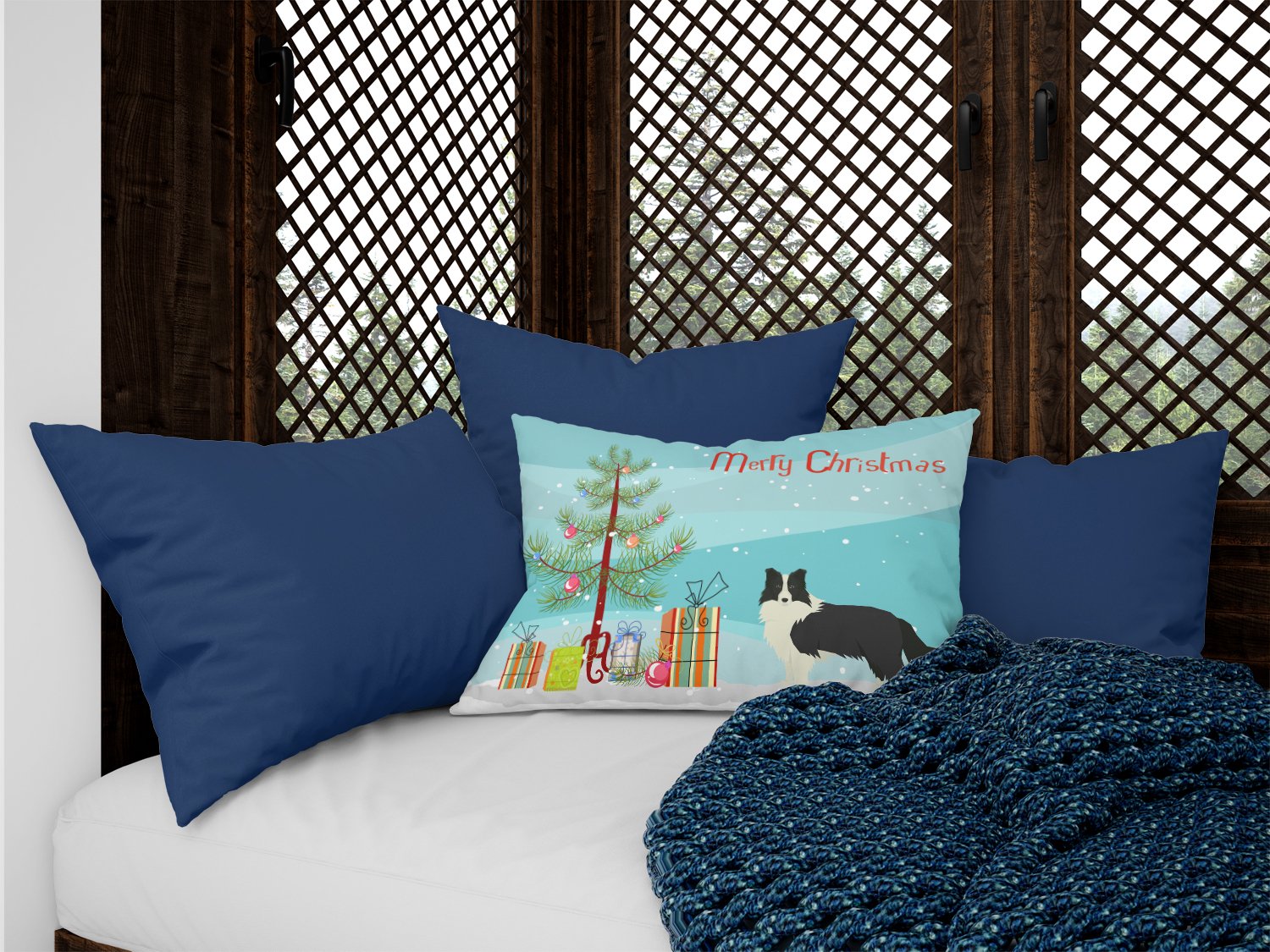 Border Collie Christmas Tree Canvas Fabric Decorative Pillow CK3522PW1216 by Caroline's Treasures