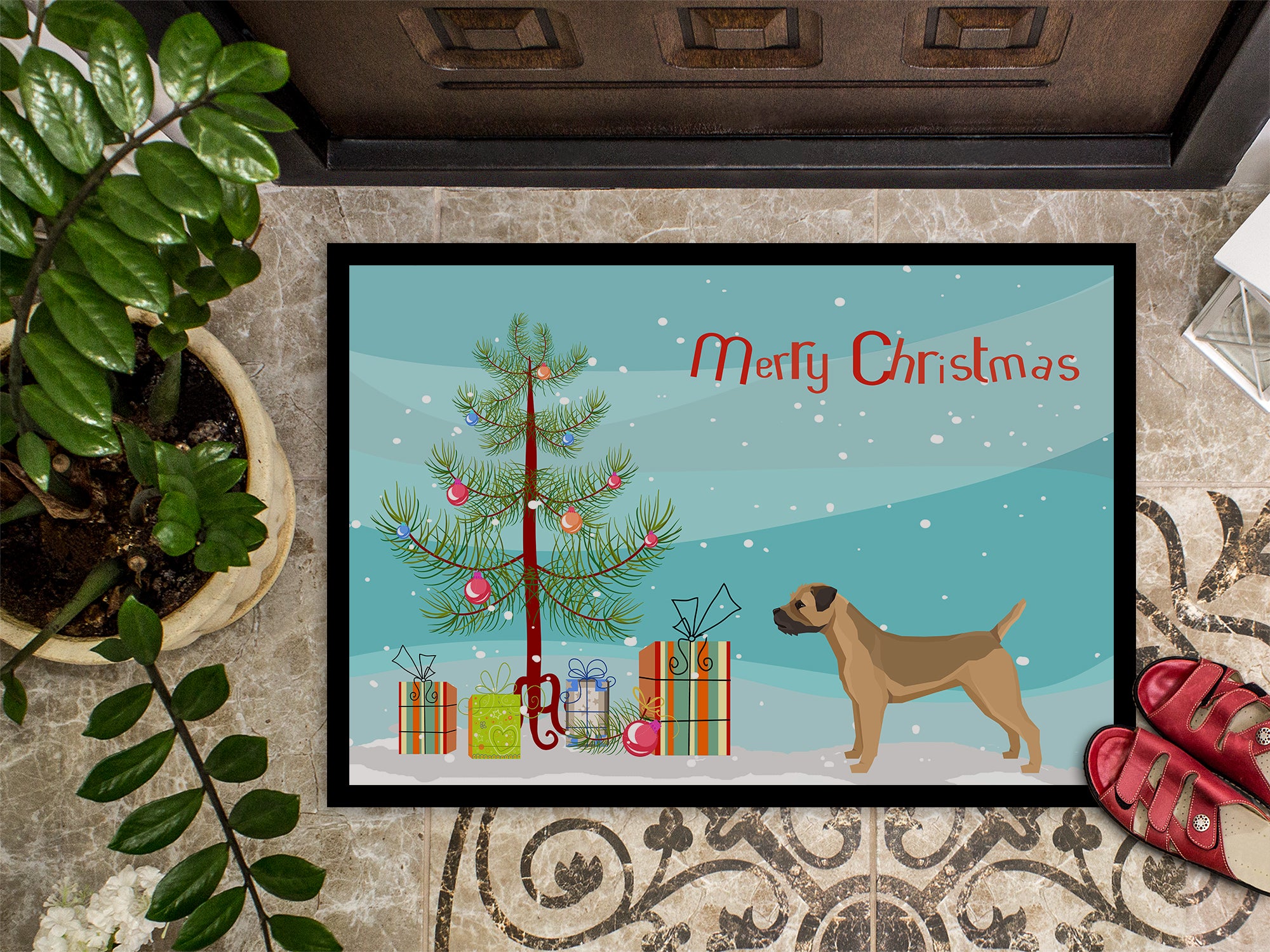 Border Terrier Christmas Tree Indoor or Outdoor Mat 18x27 CK3523MAT - the-store.com