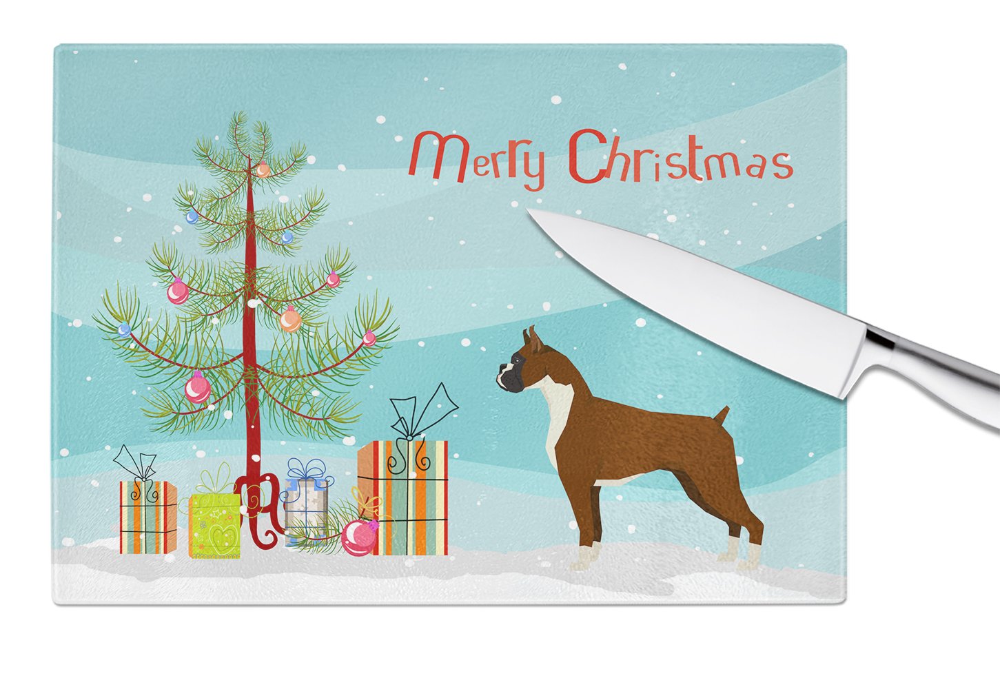 Boxer Christmas Tree Glass Cutting Board Large CK3526LCB by Caroline's Treasures