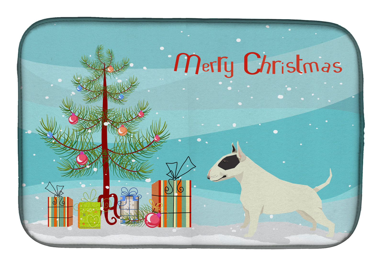 Black and White Bull Terrier Christmas Tree Dish Drying Mat CK3527DDM  the-store.com.
