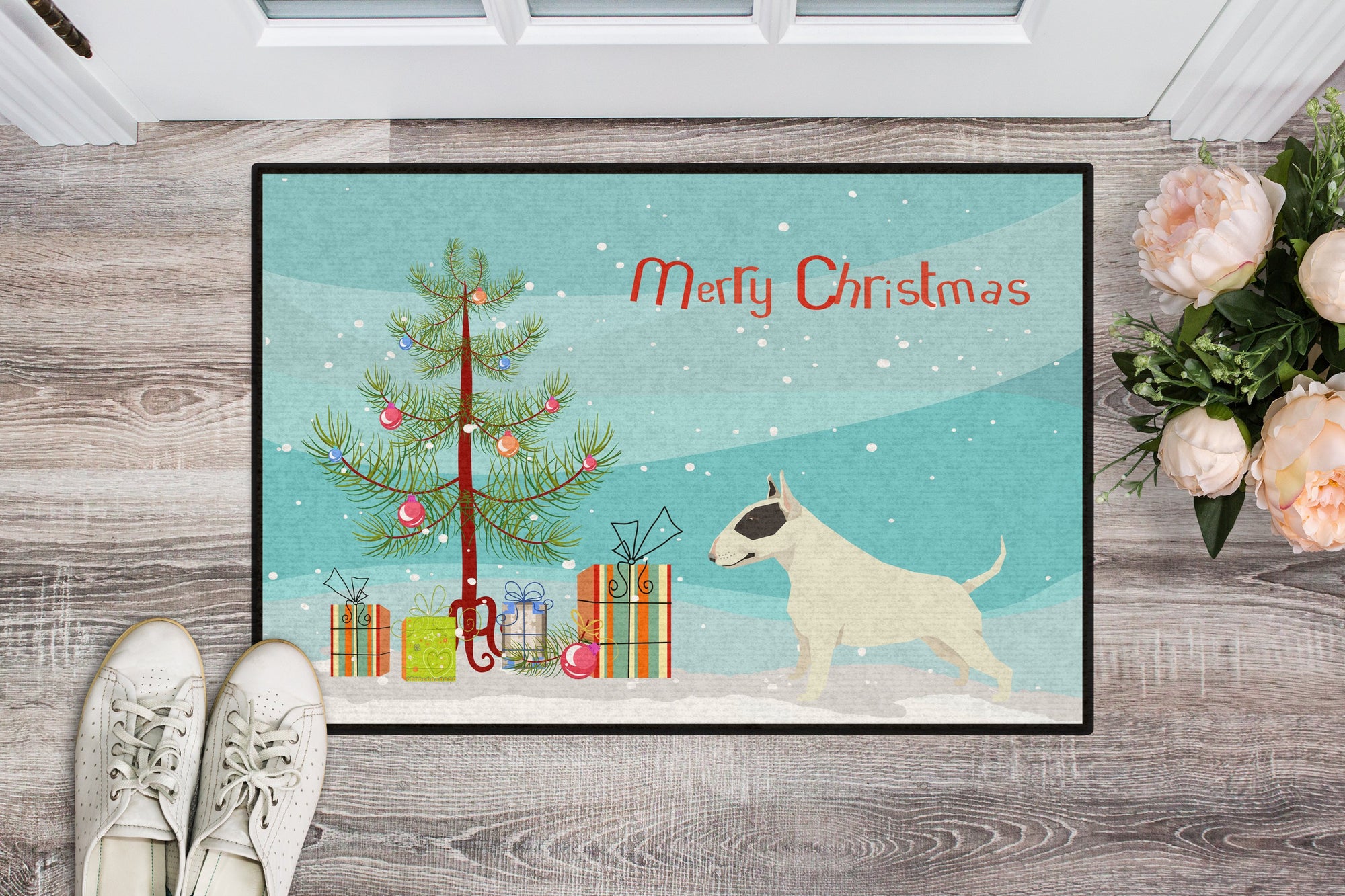 Black and White Bull Terrier Christmas Tree Indoor or Outdoor Mat 24x36 CK3527JMAT by Caroline's Treasures