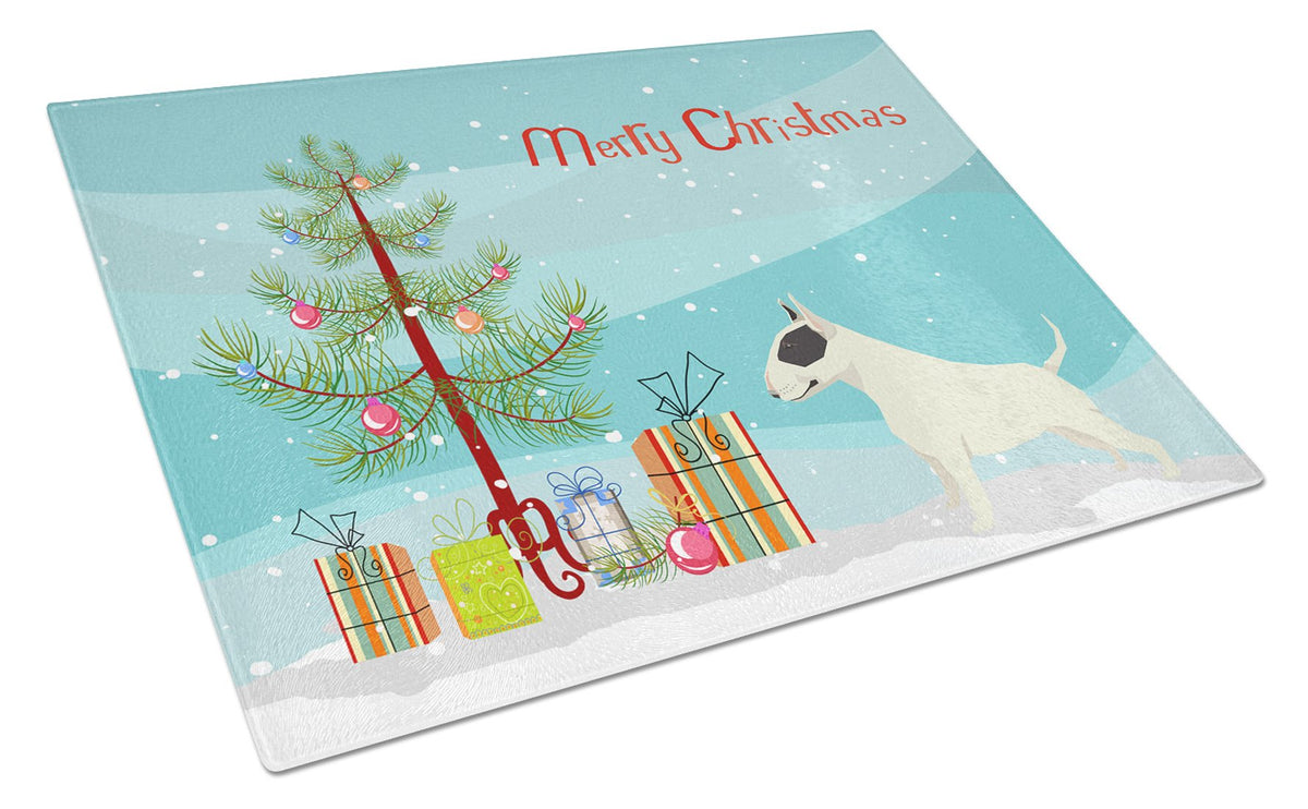 Black and White Bull Terrier Christmas Tree Glass Cutting Board Large CK3527LCB by Caroline&#39;s Treasures