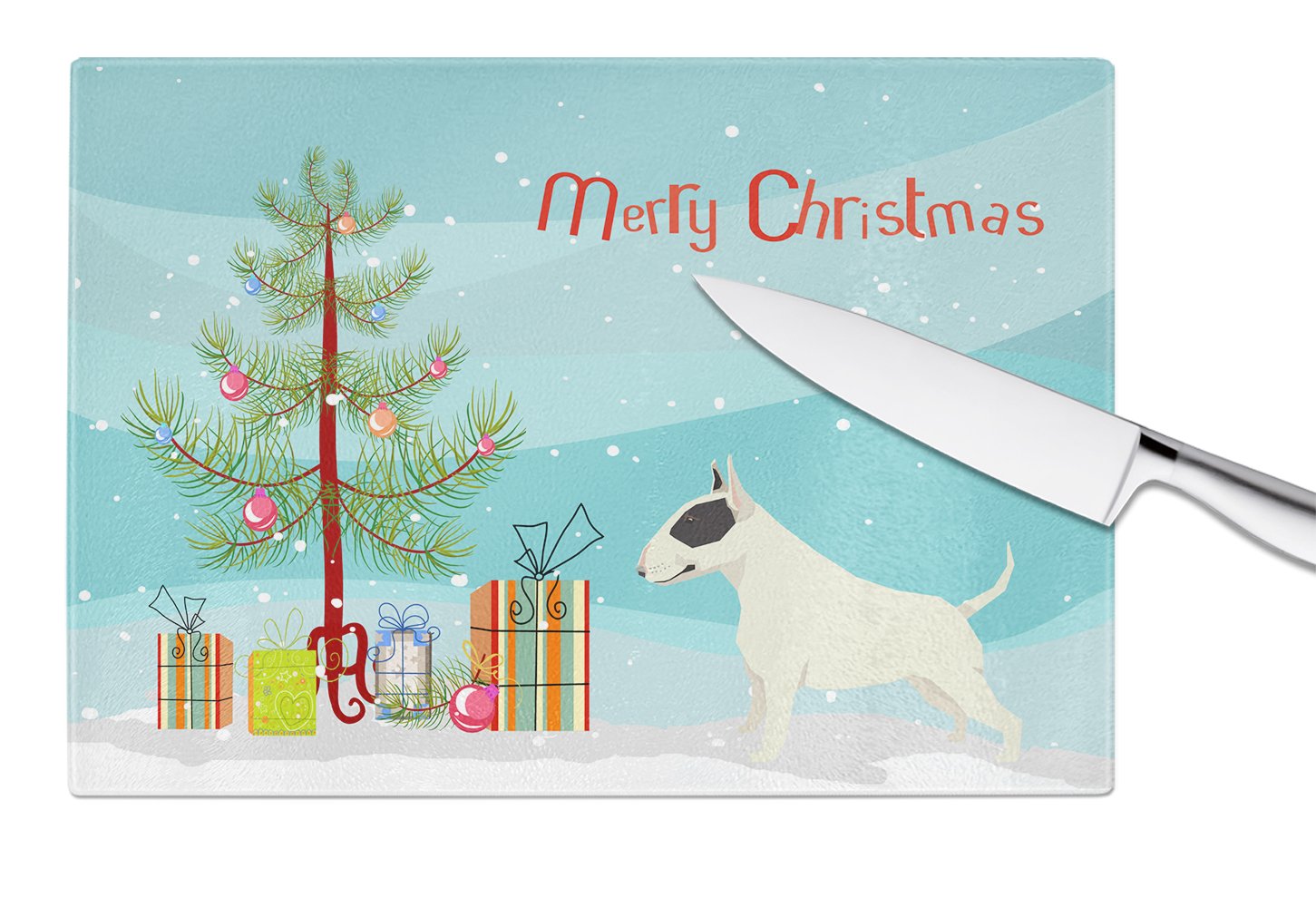 Black and White Bull Terrier Christmas Tree Glass Cutting Board Large CK3527LCB by Caroline's Treasures