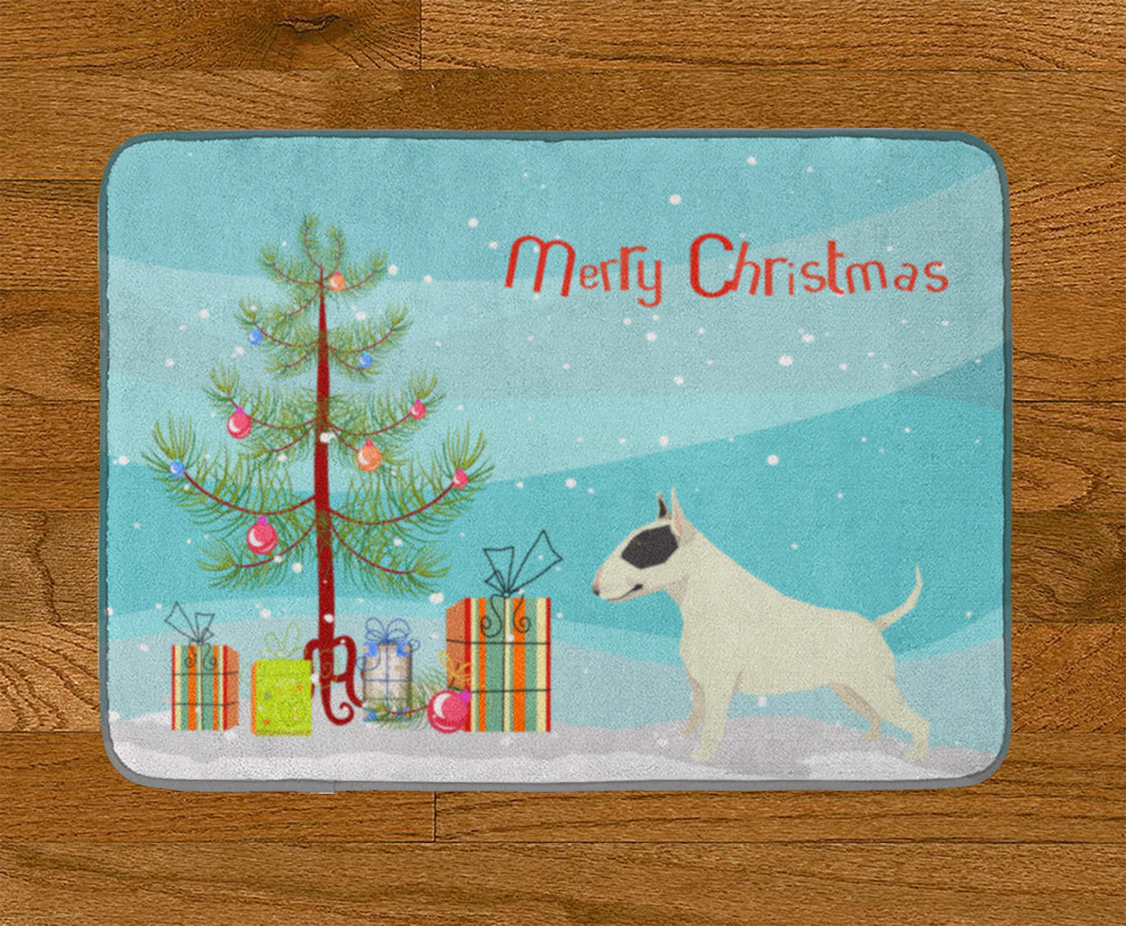 Black and White Bull Terrier Christmas Tree Machine Washable Memory Foam Mat CK3527RUG - the-store.com