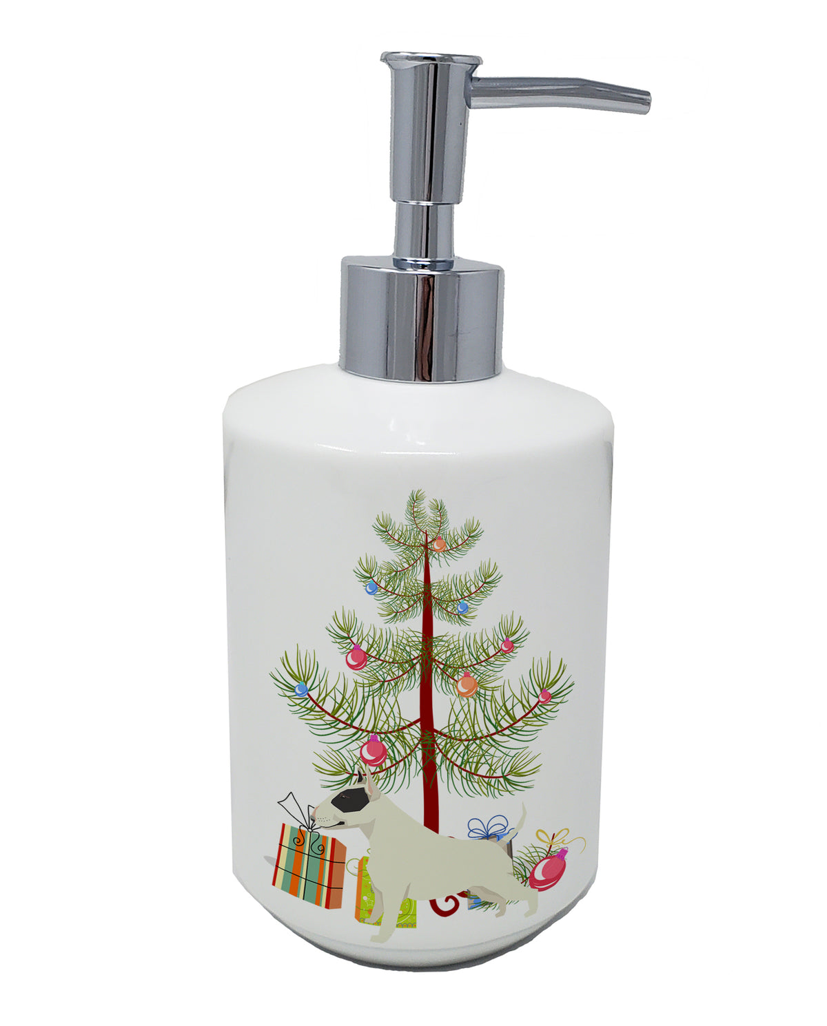 Buy this Black and White Bull Terrier Christmas Tree Ceramic Soap Dispenser