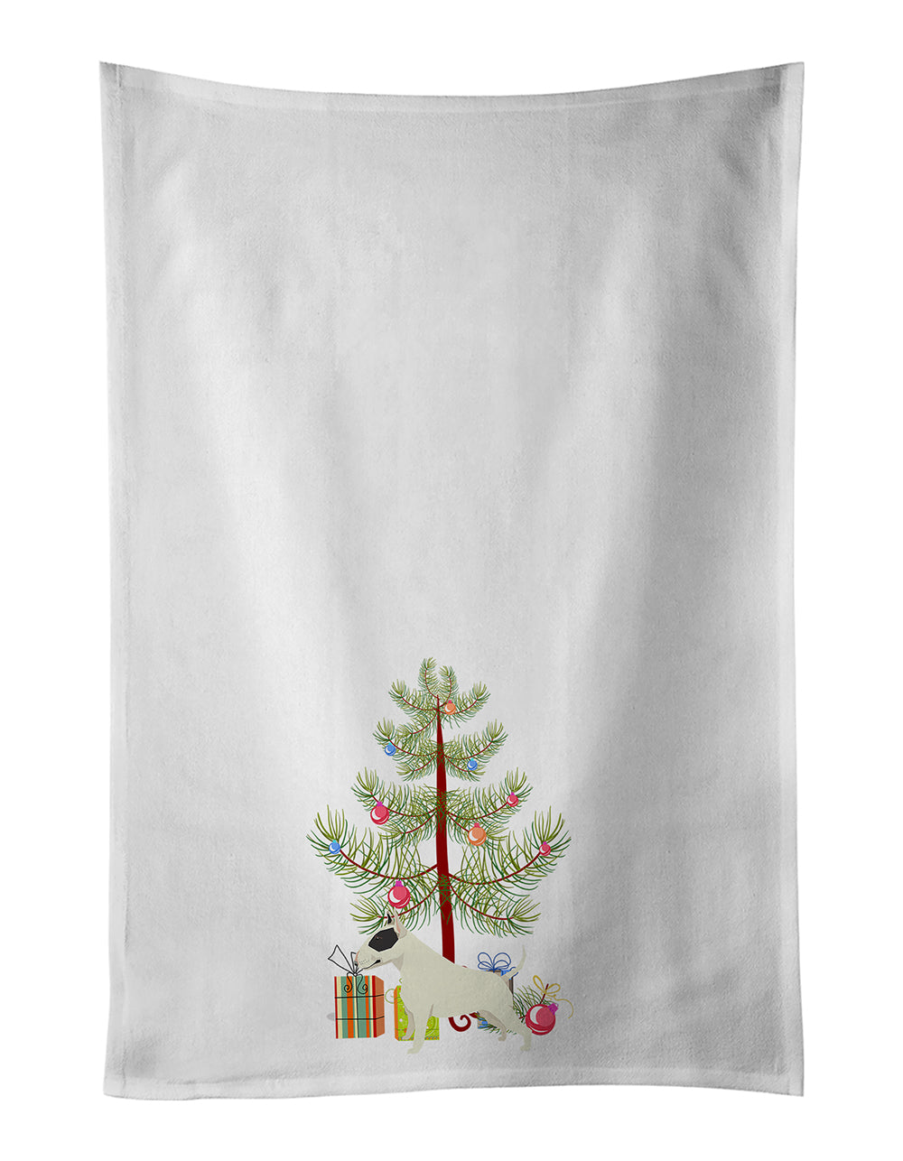 Buy this Black and White Bull Terrier Christmas Tree White Kitchen Towel Set of 2