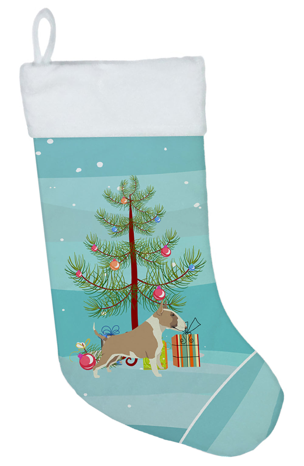 Fawn and White Bull Terrier Christmas Tree Christmas Stocking CK3528CS